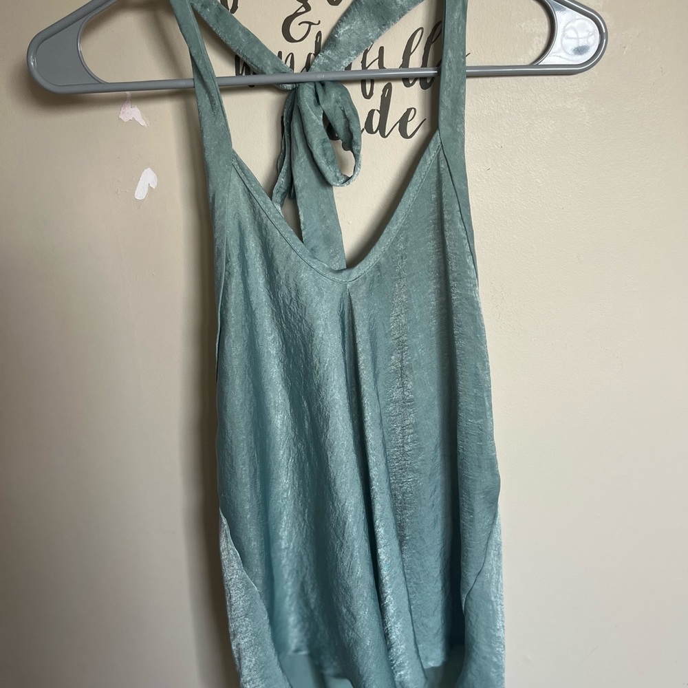 American Threads Green/Teal Tie Up Satin Tank